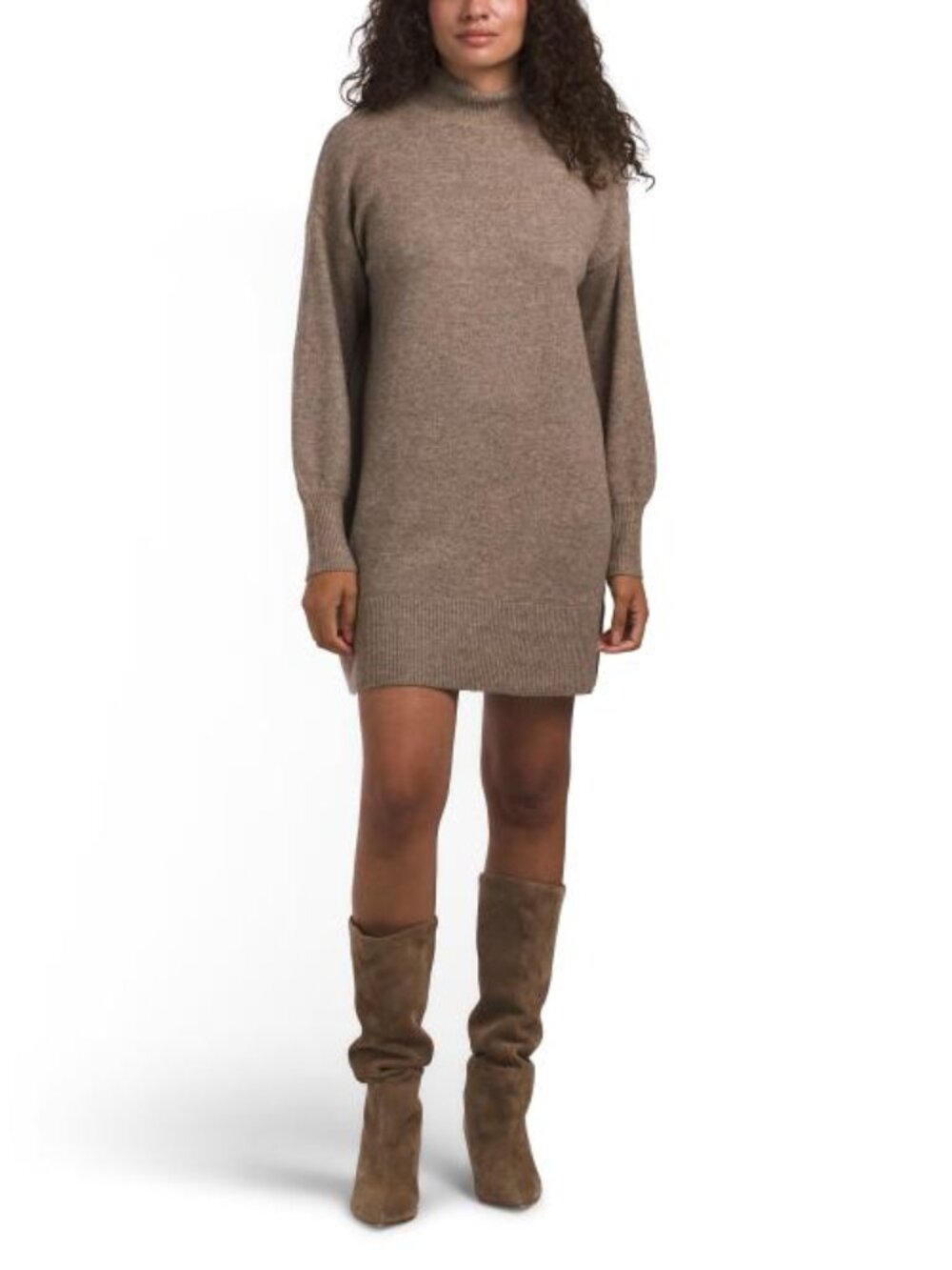 MAX STUDIO LONDON Long Sleeve Mock Neck Short Sweater Mini Dress